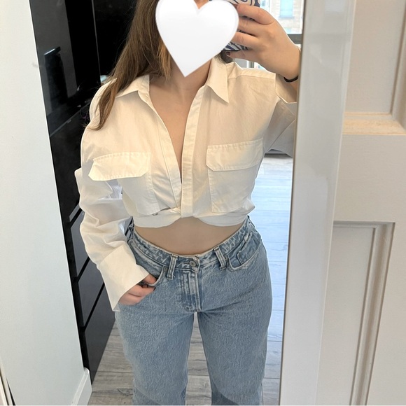 NWOT Zara cropped front twist white shirt - Picture 2 of 8
